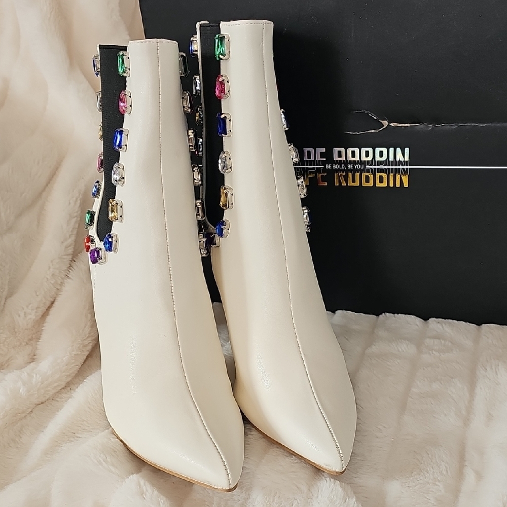 Cape Robbin White Heeled Boots with Colorful Gem Accents - Picture 4 of 12